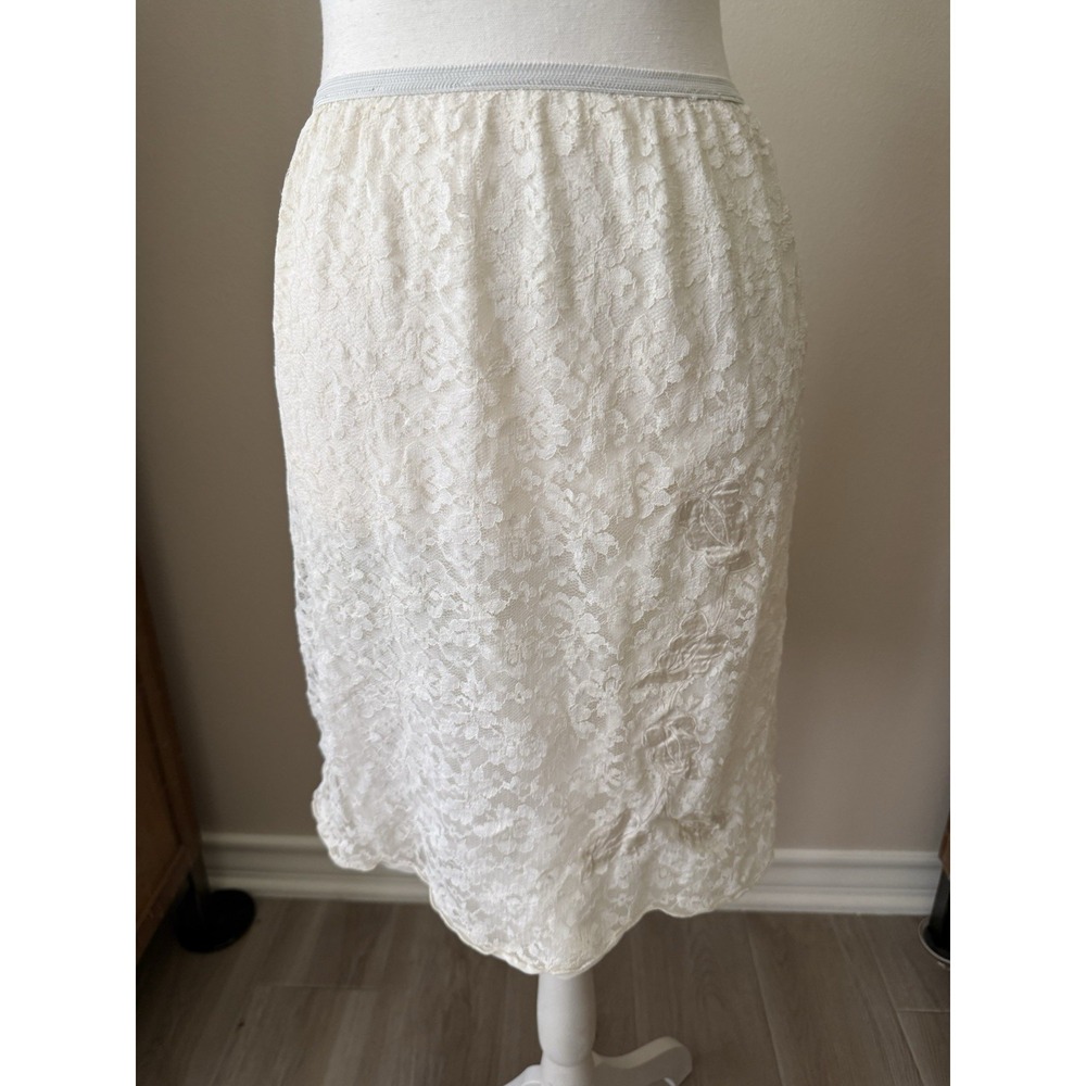 Vintage Carol Anne Puerto Rico Ivory Lace Half Slip Skirt Nylon Floral L